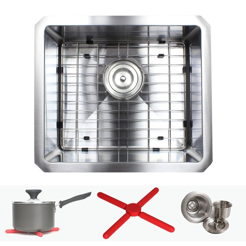 Ariel Premium Stainless Steel 17%2522 L X 15%2522 W Undermount Kitchen Sink With Sink Grid And Drain Assembly 